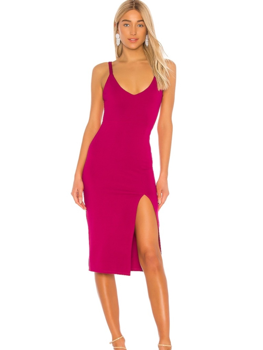 Lovers + Friends Magenta V-Neck Midi Dress